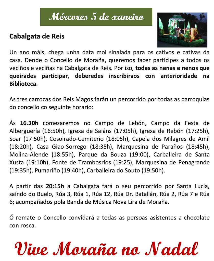 Programa de Nadal - Cabalgata de Reis en Moraña
