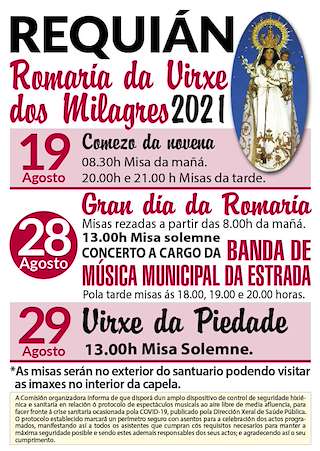 Fechas, información, programa, cartel, imágenes, mapa y ubicación de Romaria da Virxe dos Milagres de Requián (2024)  en  A Estrada