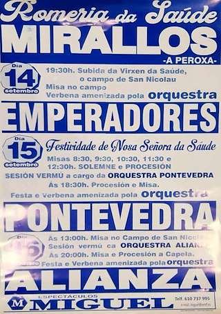 Fechas, información, programa, cartel, imágenes, mapa y ubicación de Romaría de Nosa Señora da Saúde de Mirallos  en  A Peroxa