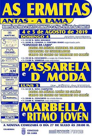 Fechas, información, programa, cartel, imágenes, mapa y ubicación de Romaría de Nosa Señora das Ermidas e Santo Domingo de Antas  en  A Lama