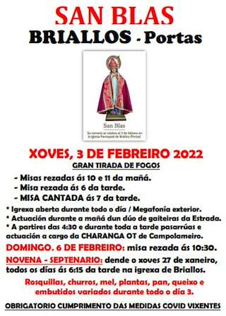 Fechas, información, programa, cartel, imágenes, mapa y ubicación de Romaría de San Blas de Briallos  en  Portas