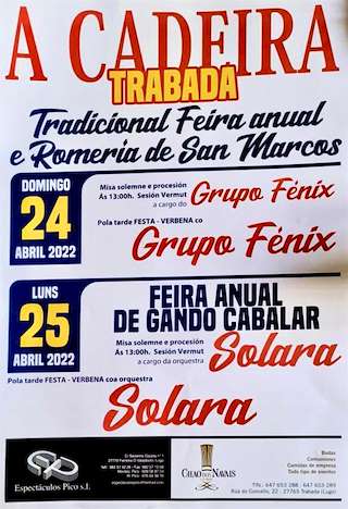 Fechas, información, programa, cartel, imágenes, mapa y ubicación de Romaría Popular de San Marcos de A Cadeira (2025)  en  Trabada