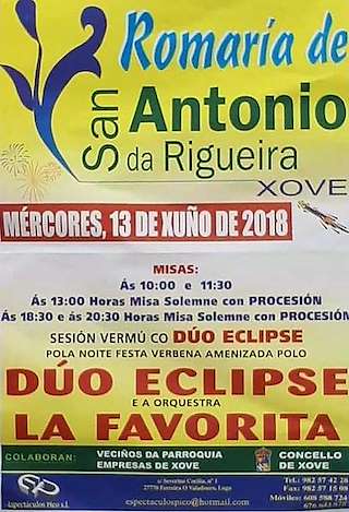 Fechas, información, programa, cartel, imágenes, mapa y ubicación de Romería de San Antonio da Rigueira (2024)  en  Xove