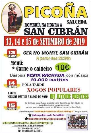 Fechas, información, programa, cartel, imágenes, mapa y ubicación de Romería de San Cibrán de Picoña  en  Salceda de Caselas