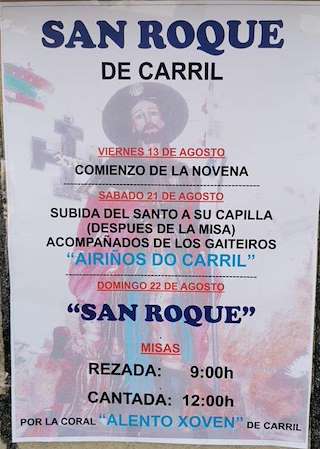 Fechas, información, programa, cartel, imágenes, mapa y ubicación de Romería de San Roque de Carril  en  Vilagarcía de Arousa