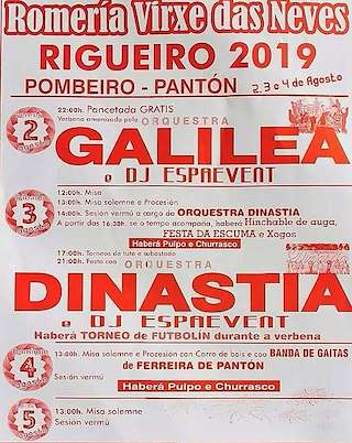 Fechas, información, programa, cartel, imágenes, mapa y ubicación de Romería Virxe das Neves de Rigueiro  en  Pantón