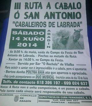 Fechas, información, programa, cartel, imágenes, mapa y ubicación de XI Ruta a Cabalo ó San Antonio (2024)  en  Abadín