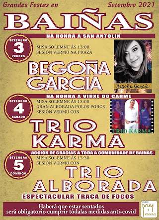 Fechas, información, programa, cartel, imágenes, mapa y ubicación de San Antolín e Virxe do Carme de Baíñas  en  Vimianzo