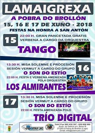 Fechas, información, programa, cartel, imágenes, mapa y ubicación de San Antonio de Lamaigrexa (2024)  en  A Pobra do Brollón