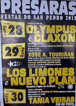 Fechas, información, programa, cartel, imágenes, mapa y ubicación de San Antonio, San Pedro y el Corpus Christi de Présaras (2024)  en  Vilasantar
