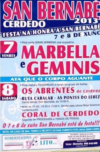 Fechas, información, programa, cartel, imágenes, mapa y ubicación de San Bernabé (2024)  en  Cerdedo-Cotobade