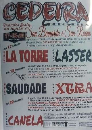 Fechas, información, programa, cartel, imágenes, mapa y ubicación de San Bernardo e San Roque de Cedeira  en  Redondela