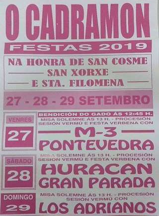 Fechas, información, programa, cartel, imágenes, mapa y ubicación de San Cosme, San Xurxo e Santa Filomena de Cadramón  en  O Valadouro