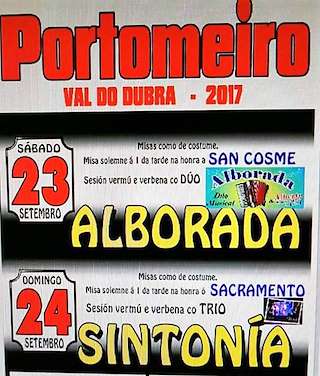 Fechas, información, programa, cartel, imágenes, mapa y ubicación de San Cosme y Santísimo Sacramento de Portomeiro (2024)  en  Val do Dubra
