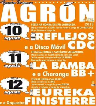 Fechas, información, programa, cartel, imágenes, mapa y ubicación de San Lourenzo, el Santísimo Sacramento y San Roque de Agrón  en  Ames