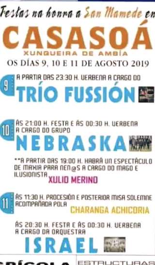 Fechas, información, programa, cartel, imágenes, mapa y ubicación de San Mamede de Casasoá  en  Xunqueira de Ambía