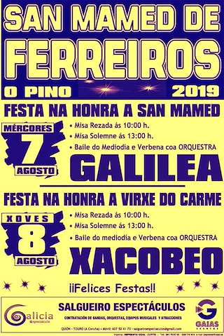 Fechas, información, programa, cartel, imágenes, mapa y ubicación de San Mamede e Virxe do Carme de Ferreiros  en  O Pino