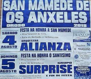 Fechas, información, programa, cartel, imágenes, mapa y ubicación de San Mamede y Santísimo Sacramento dos Ánxeles  en  Oroso