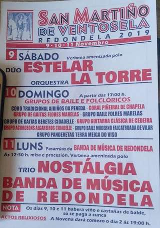 Fechas, información, programa, cartel, imágenes, mapa y ubicación de San Martiño de Ventosela  en  Redondela