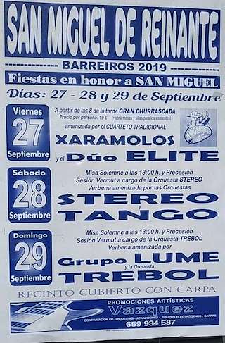 Fechas, información, programa, cartel, imágenes, mapa y ubicación de San Miguel de Reinante  en  Barreiros