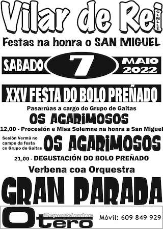 Fechas, información, programa, cartel, imágenes, mapa y ubicación de San Miguel de Vilar de Rei - XXVI Festa do Bolo Preñado  en  Cenlle