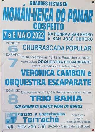 Fechas, información, programa, cartel, imágenes, mapa y ubicación de San Pedro e San Xosé Obreiro de Veiga do Pumar  en  Cospeito