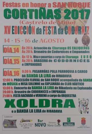 Fechas, información, programa, cartel, imágenes, mapa y ubicación de San Roque - XIX Festa da Codorniz  en  Castrelo de Miño