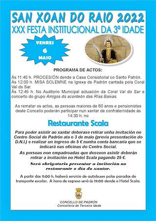 Fechas, información, programa, cartel, imágenes, mapa y ubicación de San Xoán do Raio - XXXII Festa Institucional da 3ª Idade (2025)  en  Padrón