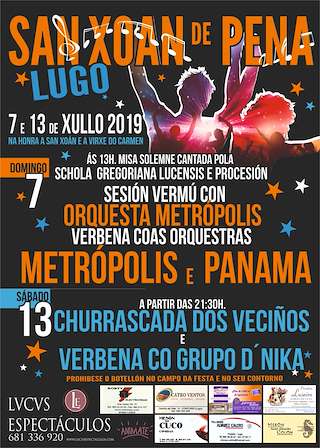 Fechas, información, programa, cartel, imágenes, mapa y ubicación de San Xoán e Virxe do Carme de San Xoán de Pena (2024)  en  Lugo