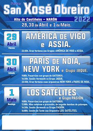 Fechas, información, programa, cartel, imágenes, mapa y ubicación de San Xosé Obreiro de O Alto do Castiñeiro  en  Narón