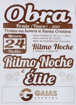 Fechas, información, programa, cartel, imágenes, mapa y ubicación de Santa Cristina de A Obra  en  Touro