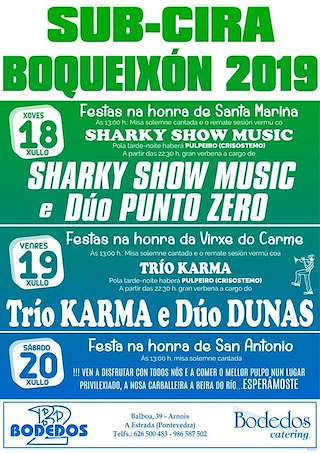 Fechas, información, programa, cartel, imágenes, mapa y ubicación de Santa Mariña, Virxe do Carme e San Antonio de Subcira  en  Boqueixón