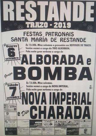 Fechas, información, programa, cartel, imágenes, mapa y ubicación de Santa María e o Santísimo Sacramento de Restande  en  Trazo