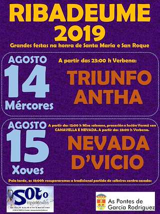 Fechas, información, programa, cartel, imágenes, mapa y ubicación de Santa María e San Roque de Ribadeume  en  As Pontes de García Rodríguez