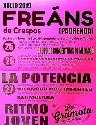 Fechas, información, programa, cartel, imágenes, mapa y ubicación de Santa María Magdalena e Virxe dos Milagres de Freáns  en  Padrenda