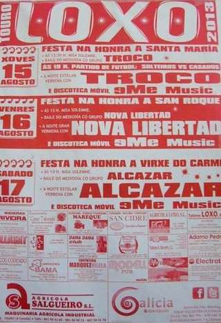 Fechas, información, programa, cartel, imágenes, mapa y ubicación de Santa María, San Roque e Virxe do Carme de Loxo  en  Touro