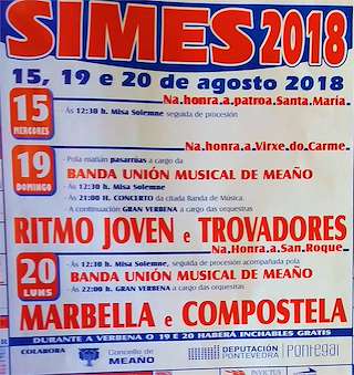 Fechas, información, programa, cartel, imágenes, mapa y ubicación de Santa María, Virxe do Carme y San Roque de Simes   en  Meaño