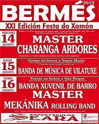Fechas, información, programa, cartel, imágenes, mapa y ubicación de Santa María y San Roque - XXIII Festa do Xamón de Bermés  en  Lalín