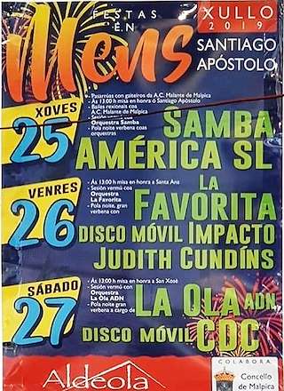 Fechas, información, programa, cartel, imágenes, mapa y ubicación de Santiago Apóstol, Santa Ana e San Xosé de Mens  en  Malpica de Bergantiños