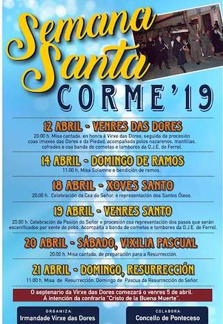 Fechas, información, programa, cartel, imágenes, mapa y ubicación de Semana Santa de Corme  en  Ponteceso