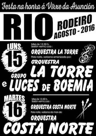 Fechas, información, programa, cartel, imágenes, mapa y ubicación de Virxe da Asunción y San Roque de Río  en  Rodeiro