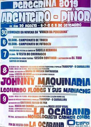 Fechas, información, programa, cartel, imágenes, mapa y ubicación de Virxe da Peregrina de Arenteiro  en  Piñor