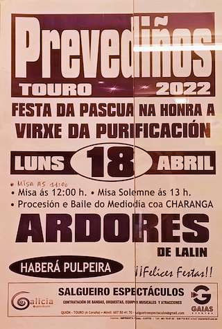 Fechas, información, programa, cartel, imágenes, mapa y ubicación de Virxe da Purificación de Prevediños  en  Touro
