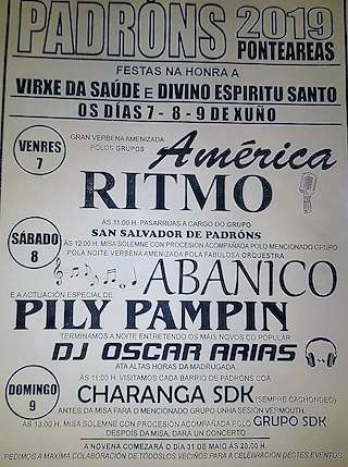 Fechas, información, programa, cartel, imágenes, mapa y ubicación de Virxe da Saúde e Espíritu Santo de Padróns  en  Ponteareas