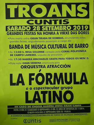 Fechas, información, programa, cartel, imágenes, mapa y ubicación de Virxe das Dores de Troáns  en  Cuntis