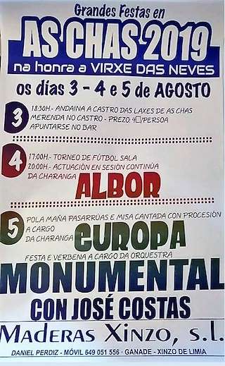 Fechas, información, programa, cartel, imágenes, mapa y ubicación de Virxe das Neves de As Chás  en  Oímbra
