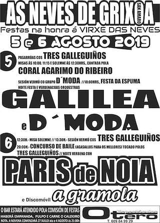 Fechas, información, programa, cartel, imágenes, mapa y ubicación de Virxe das Neves de Grixoa  en  San Amaro