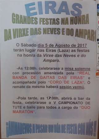 Fechas, información, programa, cartel, imágenes, mapa y ubicación de Virxe das Neves e do Amparo de Eiras  en  Laza