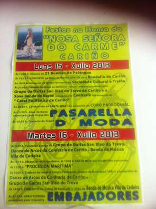 Fechas, información, programa, cartel, imágenes, mapa y ubicación de Virxe do Carme  en  Cariño