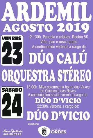 Fechas, información, programa, cartel, imágenes, mapa y ubicación de Virxe do Carme de Ardemil  en  Ordes